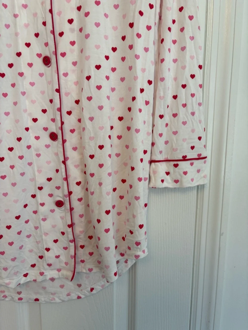 PJ Salvage Heart Print Button Down Sleepshirt Nightgown Pink Size Small